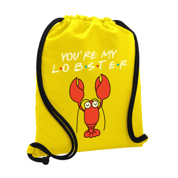Friends you're my lobster, Τσάντα πλάτης πουγκί GYMBAG Κίτρινη, με τσέπη (40x48cm) & χονδρά κορδόνια