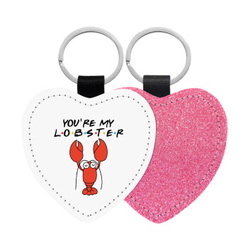 Friends you're my lobster, Μπρελόκ PU δερμάτινο glitter καρδιά ΡΟΖ
