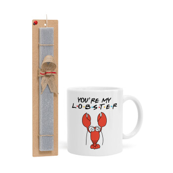 Friends you're my lobster, Πασχαλινό Σετ, Κούπα κεραμική (330ml) & πασχαλινή λαμπάδα αρωματική πλακέ (30cm) (ΓΚΡΙ)