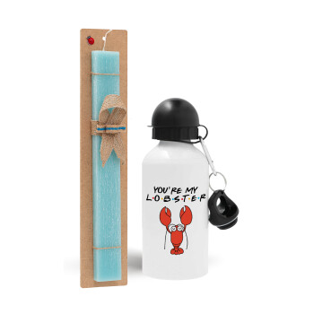 Friends you're my lobster, Easter Set, metallic aluminum water bottle (500ml) & scented flat candle (30cm) (TURQUOISE)