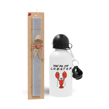 Friends you're my lobster, Easter Set, metallic aluminum water bottle (500ml) & aromatic flat Easter candle (30cm) (GRAY)