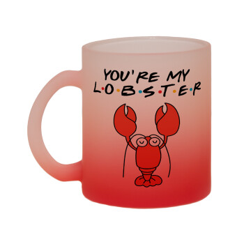 Friends you're my lobster, Κούπα γυάλινη δίχρωμη με βάση το κόκκινο ματ, 330ml