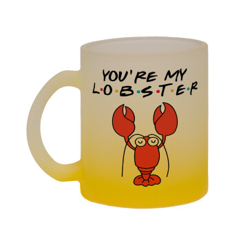 Friends you're my lobster, Κούπα γυάλινη δίχρωμη με βάση το κίτρινο ματ, 330ml