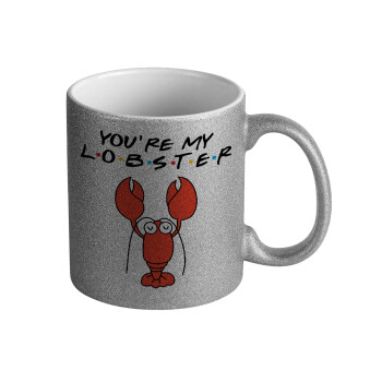 Friends you're my lobster, Κούπα Ασημένια Glitter που γυαλίζει, κεραμική, 330ml