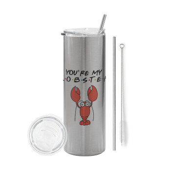 Friends you're my lobster, Eco friendly stainless steel Silver tumbler 600ml, with metal straw & cleaning brush