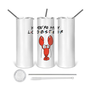 Friends you're my lobster, 360 Eco friendly ποτήρι θερμό (tumbler) από ανοξείδωτο ατσάλι 600ml, με μεταλλικό καλαμάκι & βούρτσα καθαρισμού