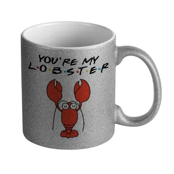 Friends you're my lobster, Κούπα Ασημένια Glitter που γυαλίζει, κεραμική, 330ml