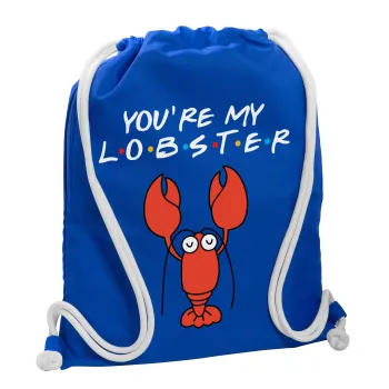 Friends you're my lobster, Τσάντα πλάτης πουγκί GYMBAG Μπλε, με τσέπη (40x48cm) & χονδρά κορδόνια