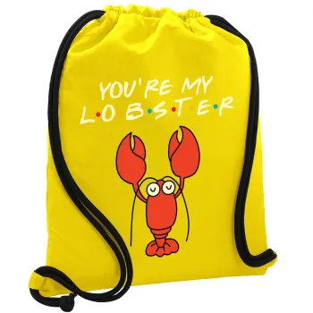 Friends you're my lobster, Τσάντα πλάτης πουγκί GYMBAG Κίτρινη, με τσέπη (40x48cm) & χονδρά κορδόνια