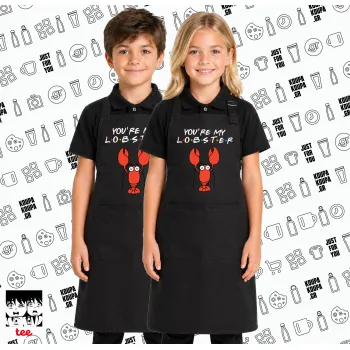 Friends you're my lobster, Μαύρη ΠΑΙΔΙΚΗ Ποδιά μακριά Σεφ ολόσωμη με τσέπες