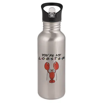 Friends you're my lobster, Water bottle Silver with straw, stainless steel 600ml