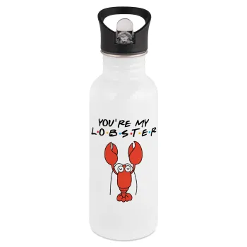 Friends you're my lobster, White water bottle with straw, stainless steel 600ml