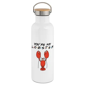 Friends you're my lobster, Stainless steel White with wooden lid (bamboo), double wall, 750ml