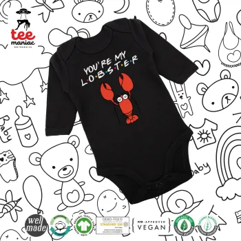 Friends you're my lobster, Μακρυμάνικο βρεφικό φορμάκι, 0-18 μηνών, ΜΑΥΡΟ, 100% Organic Cotton