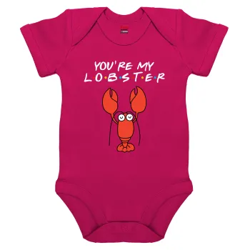 Friends you're my lobster, Βρεφικό φορμάκι μωρού, 0-18 μηνών, ΡΟΖ, 100% Organic Cotton, κοντομάνικο