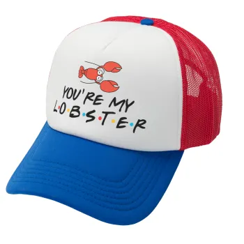 Friends you're my lobster, Adult Soft Trucker Hat with Red/Blue/White Mesh (POLYESTER, ADULT, UNISEX, ONE SIZE)