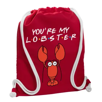 Friends you're my lobster, Τσάντα πλάτης πουγκί GYMBAG Κόκκινη, με τσέπη (40x48cm) & χονδρά κορδόνια