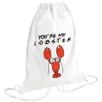 Friends you're my lobster, Τσάντα πλάτης πουγκί GYMBAG λευκή (28x40cm)