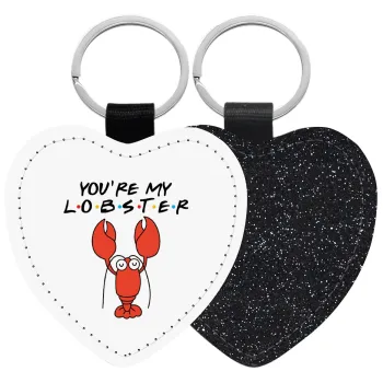 Friends you're my lobster, Μπρελόκ PU δερμάτινο glitter καρδιά ΜΑΥΡΟ