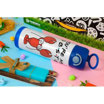 Friends you're my lobster, Easter candle, Childrens hot water bottle, stainless steel, with safety straw, BLUE (500ml)