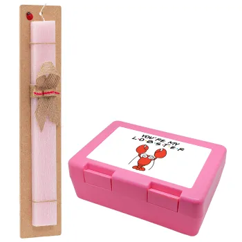 Friends you're my lobster, Easter Set, children's snack container PINK & scented flat Easter candle (30cm) (PINK)