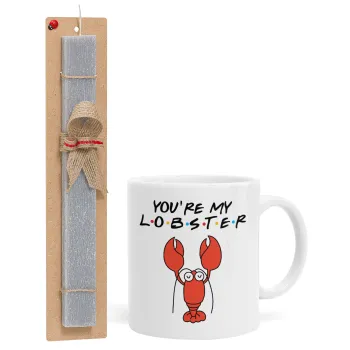 Friends you're my lobster, Πασχαλινή Λαμπάδα με Κούπα κεραμική (330ml) & κερί αρωματικό πλακέ (30cm) (ΓΚΡΙ)