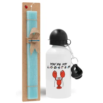 Friends you're my lobster, Easter Set, metallic aluminum water bottle (500ml) & scented flat candle (30cm) (TURQUOISE)