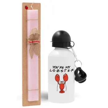 Friends you're my lobster, Easter Set, metallic aluminum bottle (500ml) & aromatic flat Easter candle (30cm) (PINK)