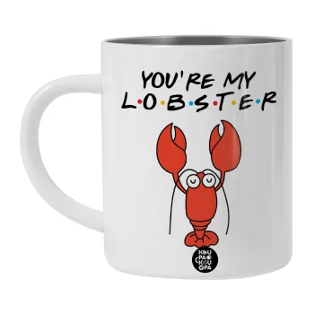 Friends you're my lobster, Λευκή Ανοξείδωτη Μεταλλική Κούπα 450ml - Διπλού Τοιχώματος 