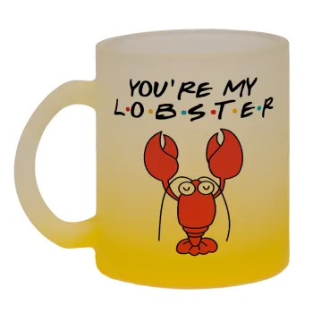 Friends you're my lobster, Κούπα γυάλινη δίχρωμη με βάση το κίτρινο ματ, 330ml