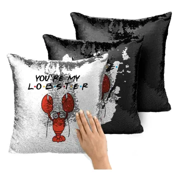 Friends you're my lobster, Μαξιλάρι καναπέ Μαγικό Μαύρο με πούλιες 40x40cm περιέχεται το γέμισμα
