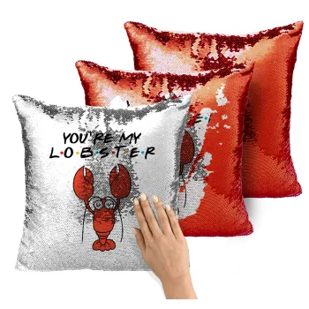 Friends you're my lobster, Μαξιλάρι καναπέ Μαγικό Κόκκινο με πούλιες 40x40cm περιέχεται το γέμισμα
