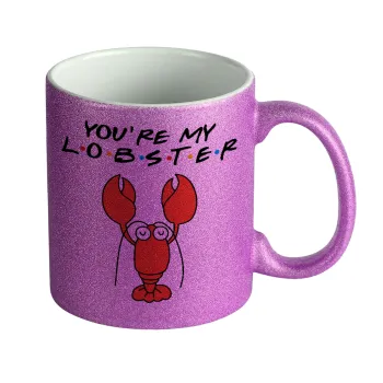 Friends you're my lobster, Κούπα Μωβ Glitter που γυαλίζει, κεραμική, 330ml