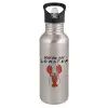Water bottle Silver with straw, stainless steel 600ml