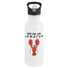 White water bottle with straw, stainless steel 600ml