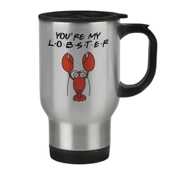 Friends you're my lobster, Stainless steel travel mug with lid, double wall 450ml