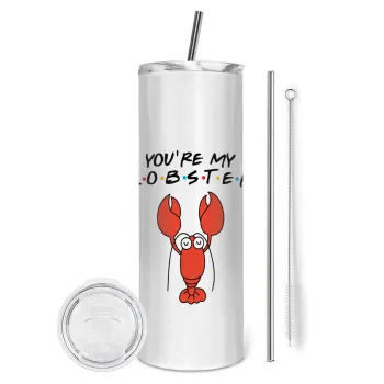 Friends you're my lobster, Tumbler ποτήρι θερμό από ανοξείδωτο ατσάλι 600ml, με μεταλλικό καλαμάκι & βούρτσα καθαρισμού