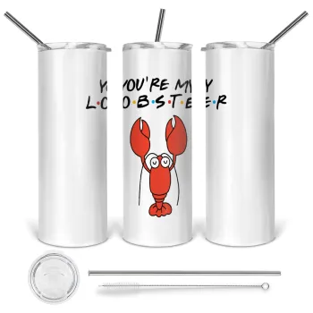 Friends you're my lobster, Tumbler ποτήρι θερμό από ανοξείδωτο ατσάλι 600ml, με μεταλλικό καλαμάκι & βούρτσα καθαρισμού