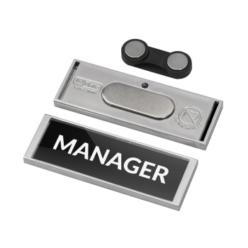 MANAGER, Name Tags/Badge Silver με μαγνήτη ασφαλείας (64x22mm)