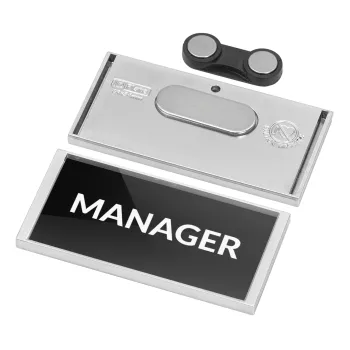MANAGER, Name Tags/Badge Silver με μαγνήτη ασφαλείας (75x36mm)