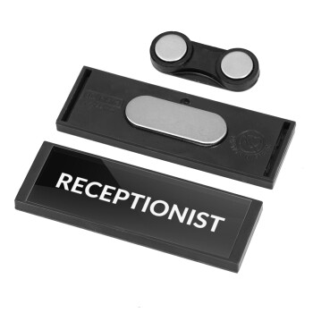 RECEPTIONIST, Name Tags/Badge Anthracite με μαγνήτη ασφαλείας (64x22mm)