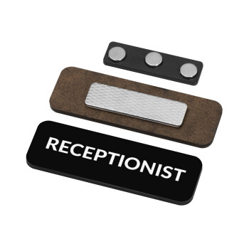 RECEPTIONIST, Name Tags/Badge Ξύλινο με μαγνήτη ασφαλείας (75x25mm)