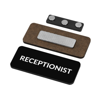 RECEPTIONIST, Name Tags/Badge Ξύλινο με μαγνήτη ασφαλείας (75x30mm)