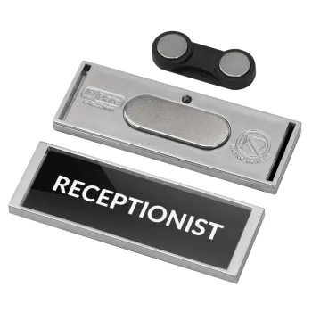 RECEPTIONIST, Name Tags/Badge Silver με μαγνήτη ασφαλείας