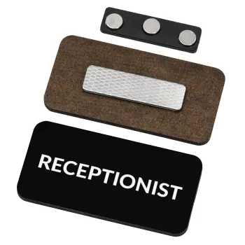 RECEPTIONIST, Name Tags/Badge Ξύλινο με μαγνήτη ασφαλείας (75x40mm)