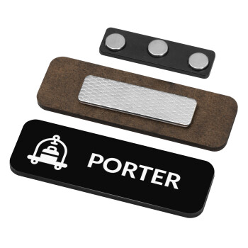 PORTER, Name Tags/Badge Ξύλινο με μαγνήτη ασφαλείας (75x25mm)