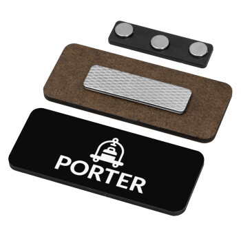 PORTER, Name Tags/Badge Ξύλινο με μαγνήτη ασφαλείας (75x30mm)