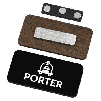 PORTER, Name Tags/Badge Ξύλινο με μαγνήτη ασφαλείας (75x40mm)
