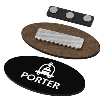 PORTER, Name Tags/Badge Ξύλινο οβάλ με μαγνήτη ασφαλείας (75x40mm)