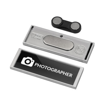 PHOTOGRAPHER, Name Tags/Badge Silver με μαγνήτη ασφαλείας (64x22mm)